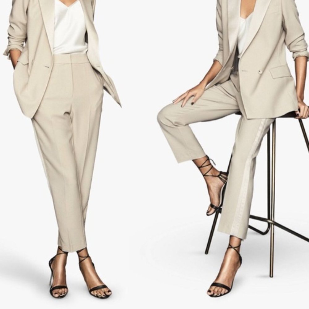 Reiss Cleo Soft Tuxedo Trousers Workwear Business Casual Cream Pants sz 6